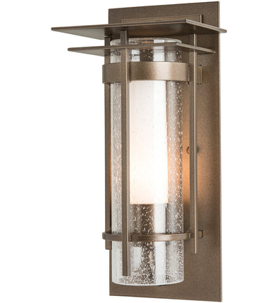 Hubbardton Forge - Banded Seeded Glass Small Outdoor Wall Sconce with Top Plate