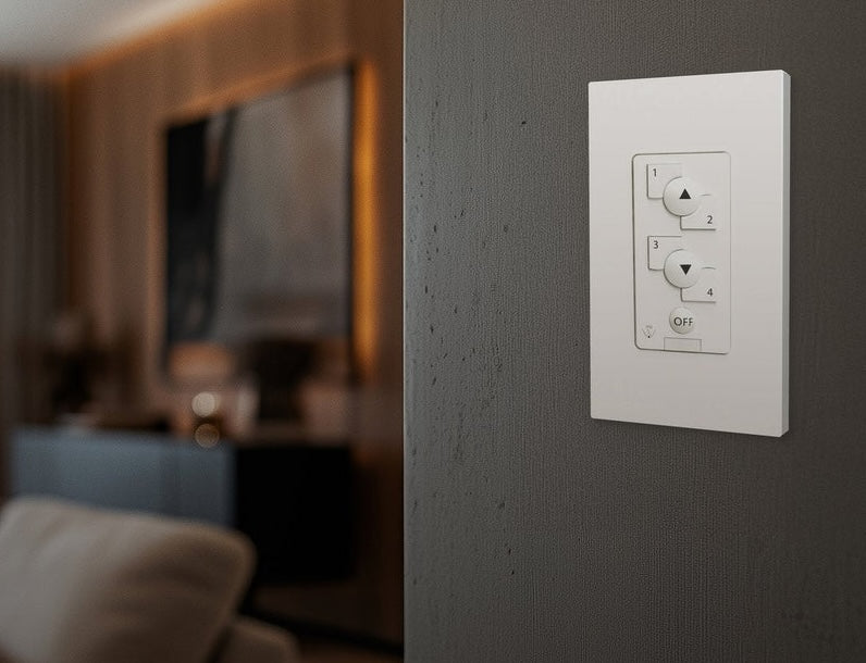 Fan wall control mounted outside of a modern living