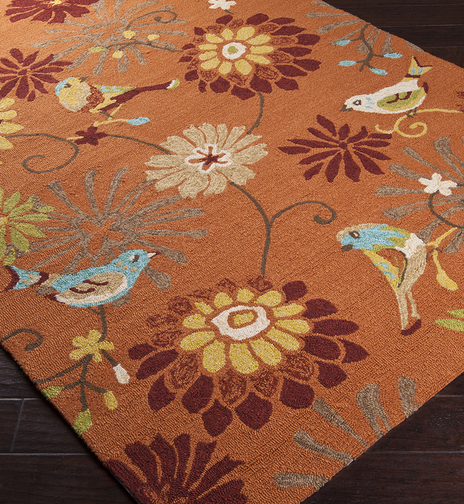Surya Rai1104 35 Rain 3 By 5 Mocha Birds Indoor Outdoor Hand Hooked Rug